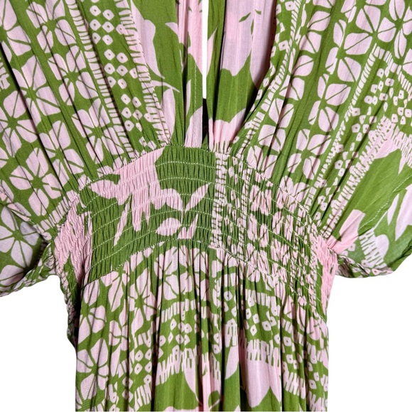 VICI ‘A World to See’ Pink Olive Green Floral V-Neck Slit Boho Midi Maxi Dress M - Picture 7 of 10